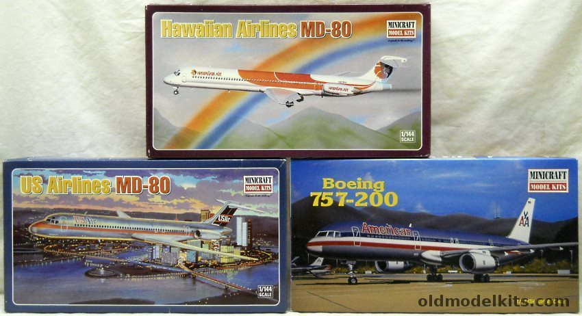 Minicraft 1/144 14510 MD-80 Hawaiian Airlines / 14449 Boeing 757 -200 American Airlines  / 14493 MD-80 USAir (US Airways) plastic model kit
